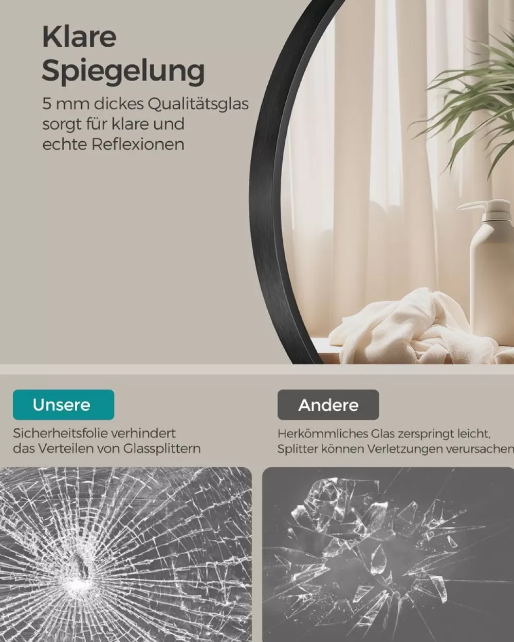 Fashion SONGMICS Wandspiegel modern einfache Montage Tintenschwarz