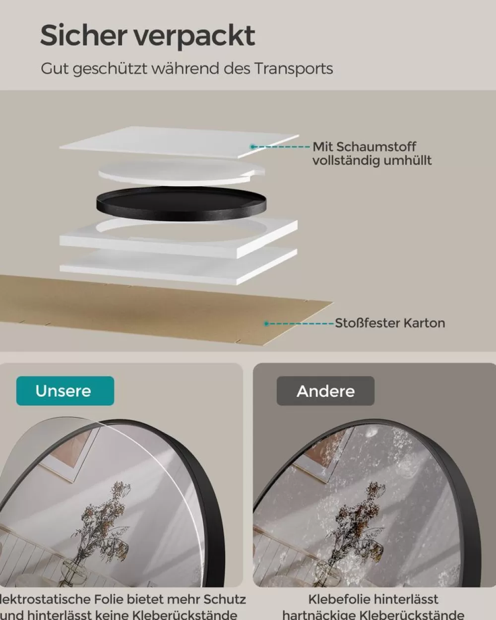 Fashion SONGMICS Wandspiegel modern einfache Montage Tintenschwarz