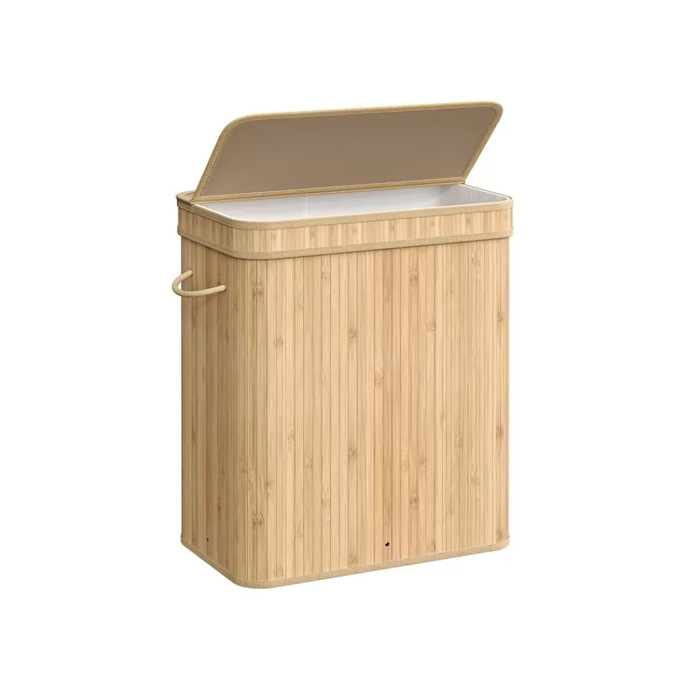 Outlet SONGMICS Wäschekorb 100 Liter aus Bambus mit Deckel und Griffen naturfarben