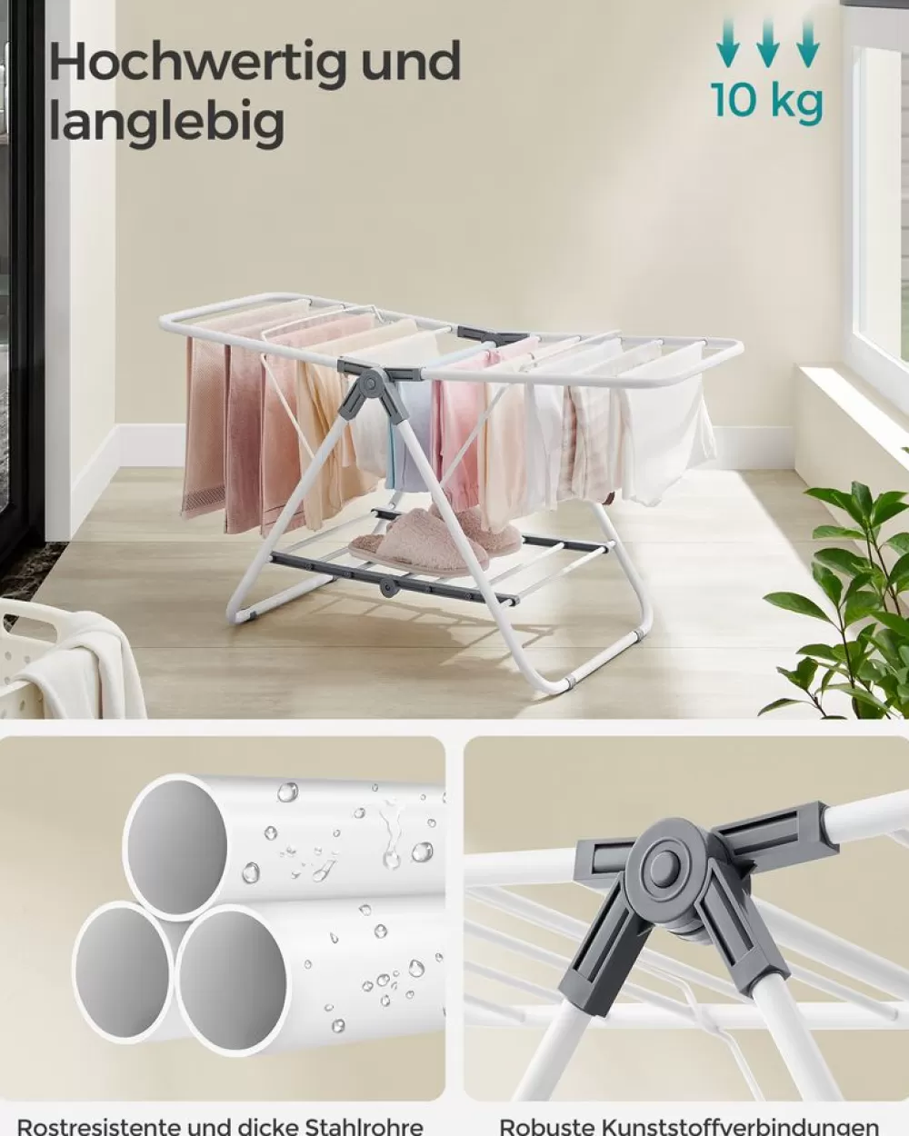 wschestnder_mit__flgeln_aus_metall_taubengrau_12.webp Best Sale SONGMICS Wäscheständer mit 2 Flügeln aus Metall taubengrau