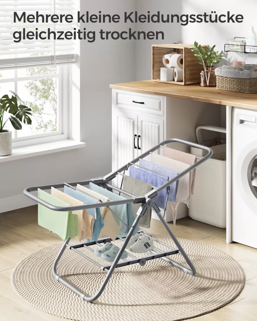 wschestnder_mit__flgeln_aus_metall_taubengrau_2.webp Best Sale SONGMICS Wäscheständer mit 2 Flügeln aus Metall taubengrau